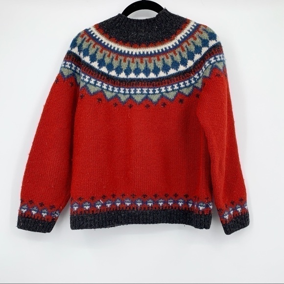 VINTAGE EDDIE BOWER RED WINTER THICK KNIT FAIR ISLE CHRISTMAS CHUNKY SWEATER - Picture 2 of 7